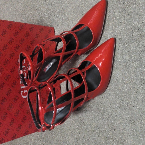 Guess Shoes - Guess women's paten red strappy high heels Adrean2 slingback sz 9.5